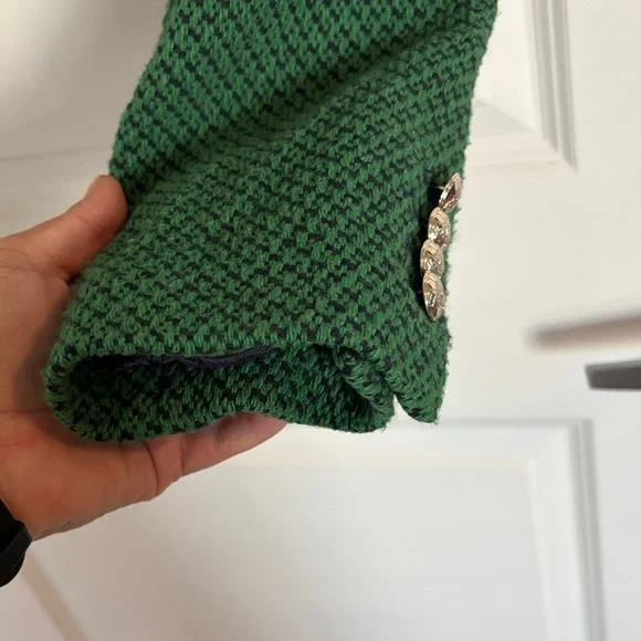 ZARA Green Tweed Cropped Military Button Jacket Size S Gold Button Blazer - Picture 5 of 7
